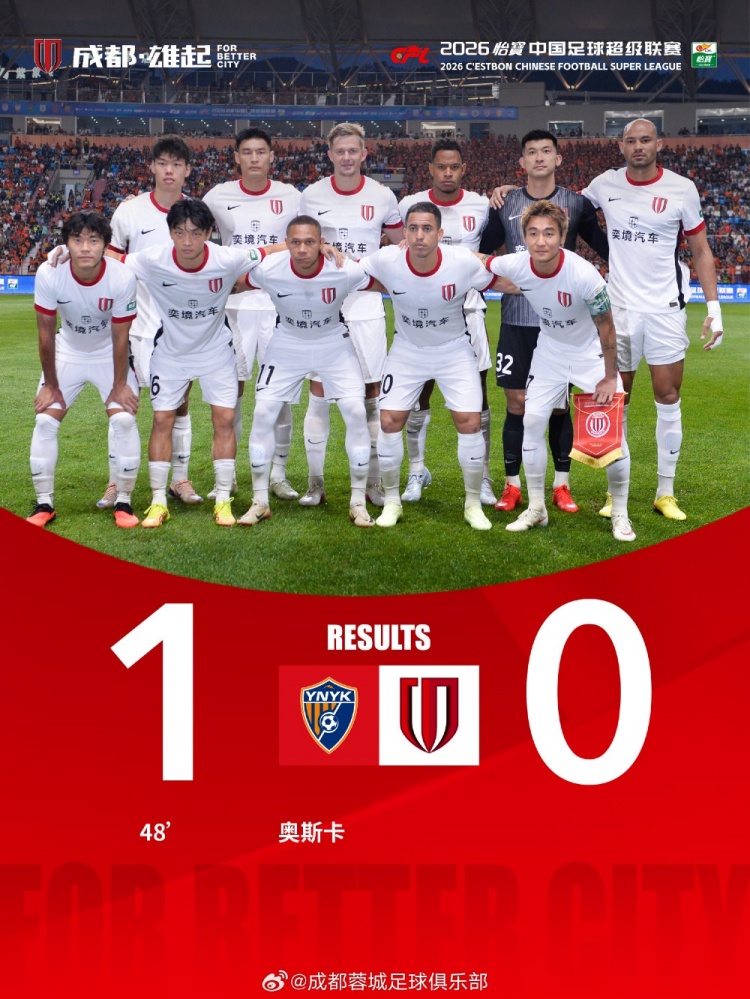 蓉城客场0-1云南玉昆 韦林顿·席尔瓦进球被吹越位
