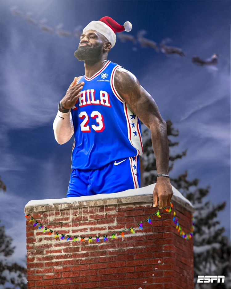 詹姆斯第21次圣诞大战创NBA新纪录 身披76人战袍迎战湖人